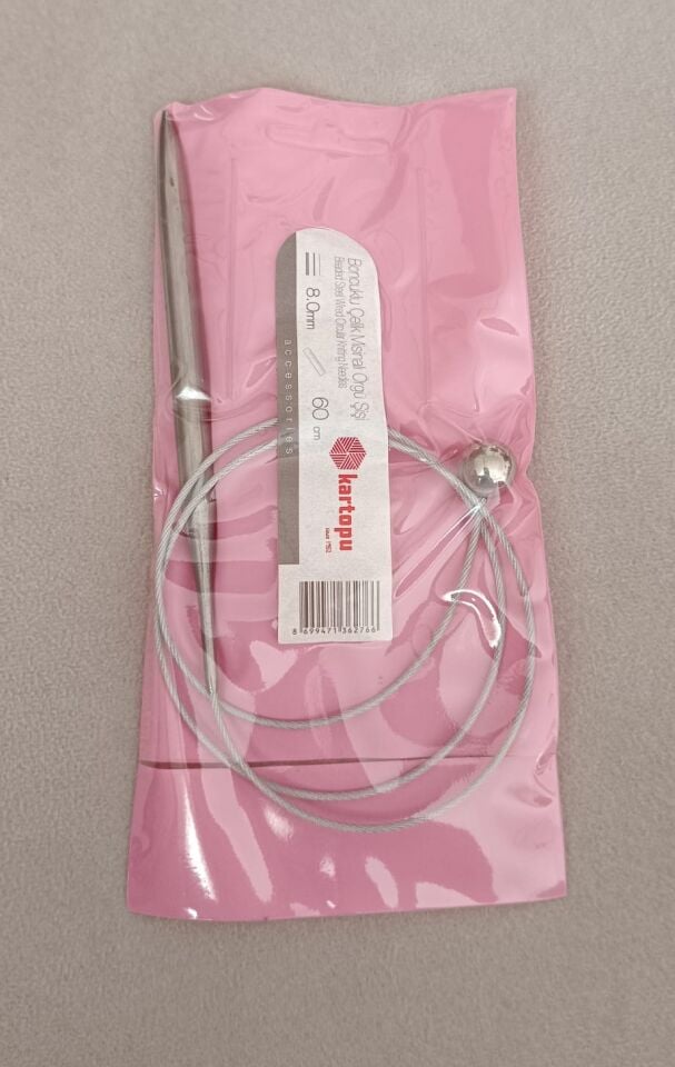 Kartopu Boncuklu Çelik Misinali Örgü Şişi 60 cm