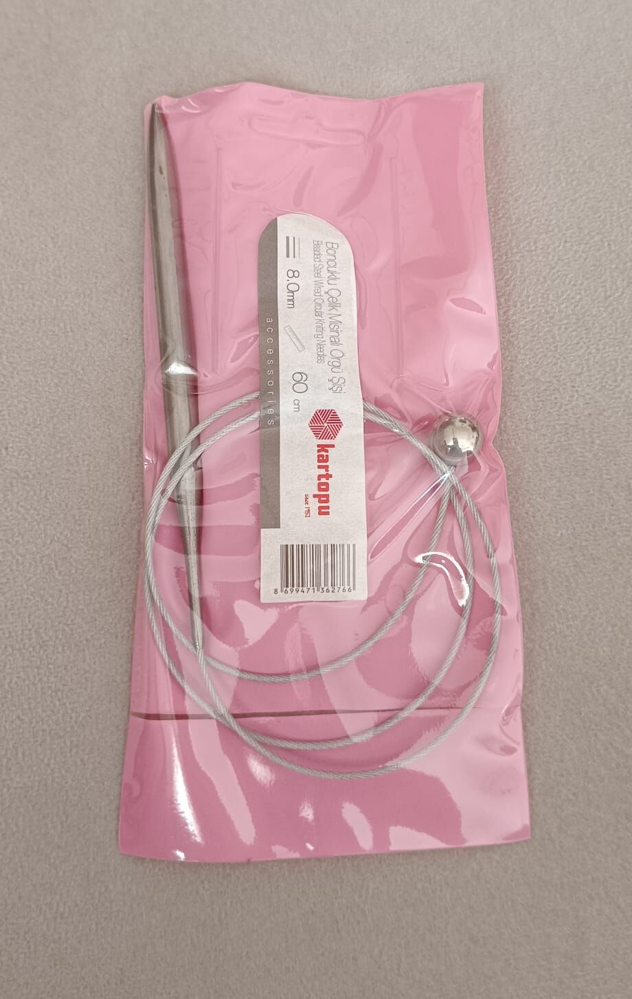 Kartopu Boncuklu Çelik Misinali Örgü Şişi 60 cm 2 mm
