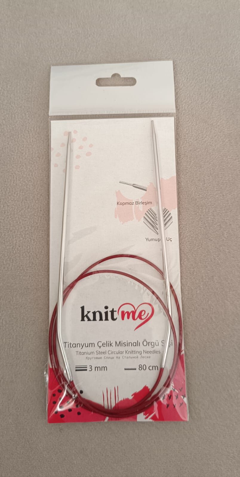 Knit Me Titanyum Çelik Misinalı Örgü Şişi 80 cm 3 mm