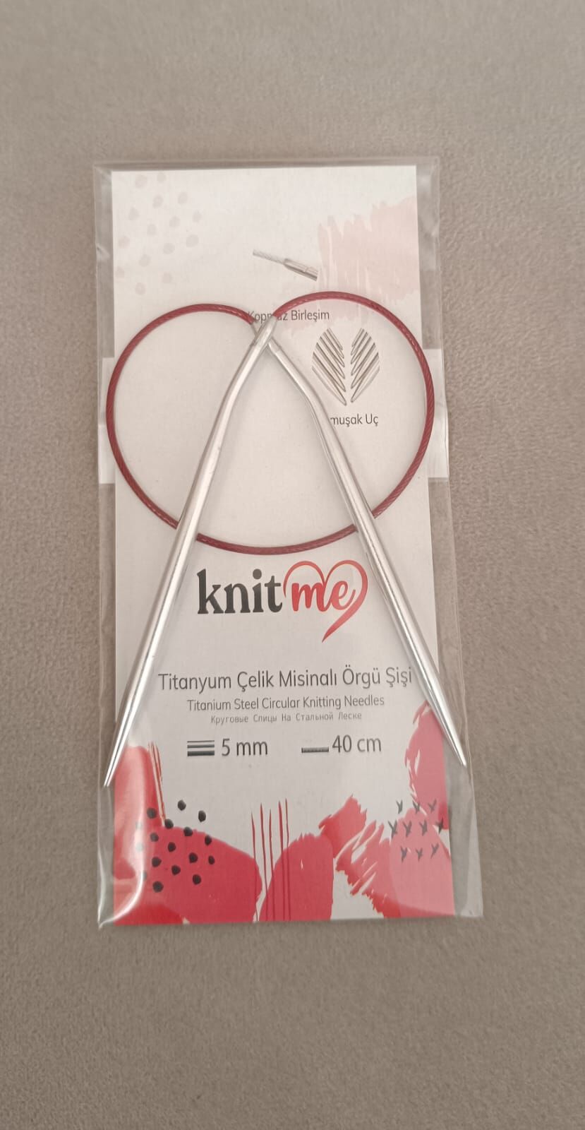 Knit Me Titanyum Çelik Misinalı Örgü Şişi 40 cm 3 mm