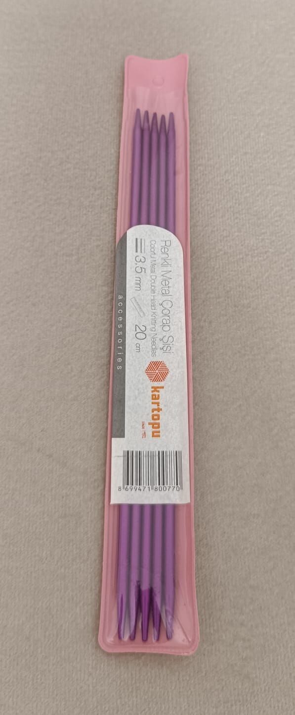 Kartopu Renkli Metal Çorap Şiş 20 cm 3,5 mm - Mor