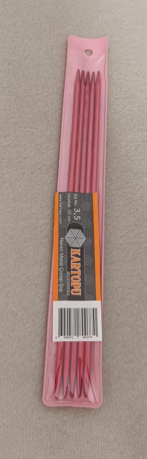 Kartopu Renkli Metal Çorap Şiş 20 cm 3,5 mm - Kırmızı