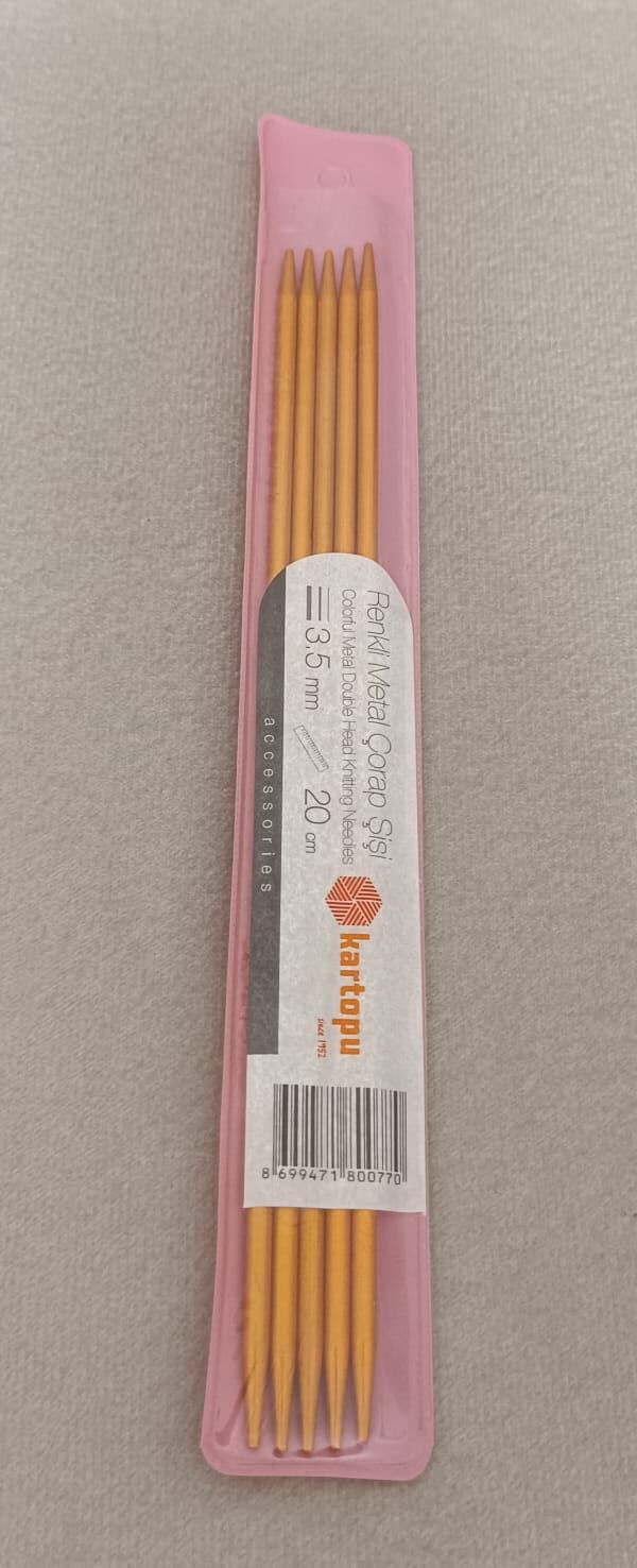 Kartopu Renkli Metal Çorap Şiş 20 cm 3,5 mm - Altın